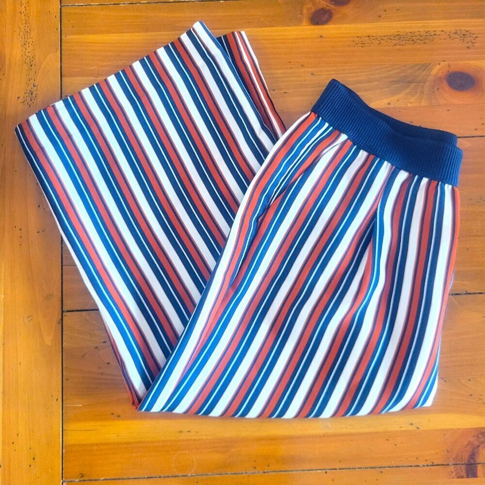 ZARA Women's Navy/Dk Orange/White Striped Cropped Wide Leg Flowy Pants - Size M - Picture 5 of 11
